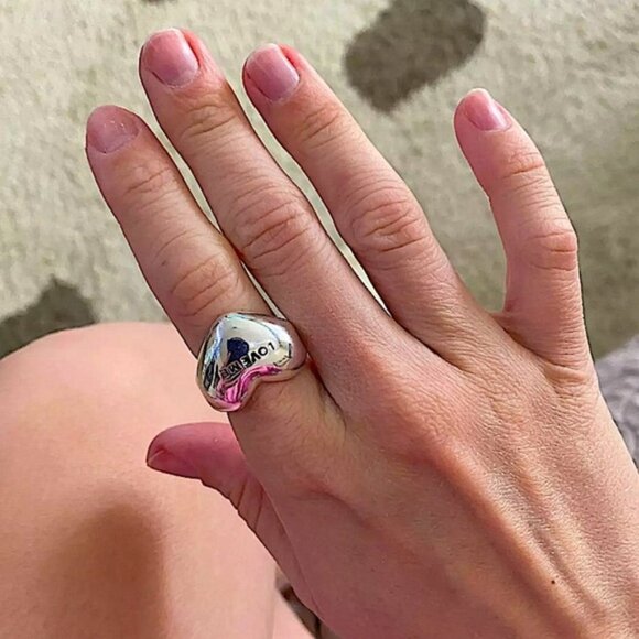 Sterling Silver Plated Love Me Heart Bubble Ring - Picture 5 of 9